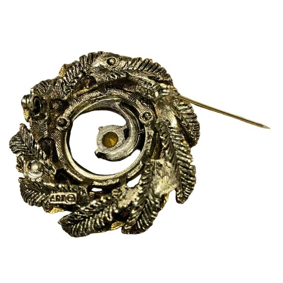 Gorgeous Vintage Signed ART Gold tone and Rhinestone Swirl Wreath Brooch Art Dec - Picture 3 of 4